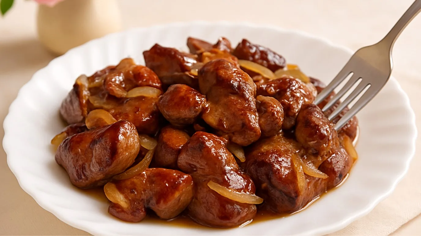 Куриная печень с луком — нежная, без горечи