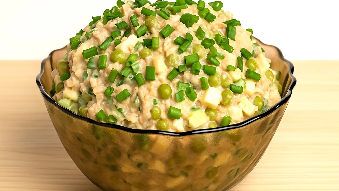 Очень вкусный салат с консервированным тунцом и горошком!